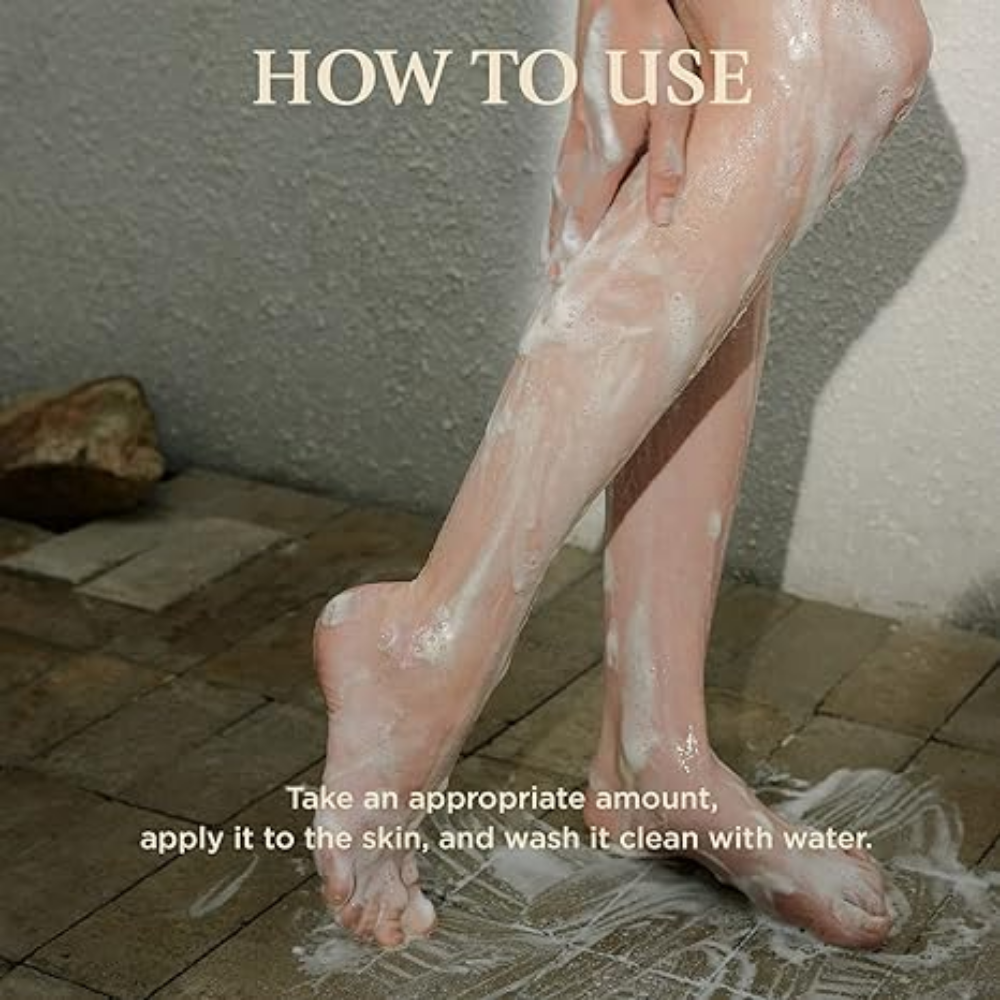 BRMUD Relief Mud Scrub Daily Wash a 500ml bottle featuring on how to use by simple take an appropriate amount to apply to your body