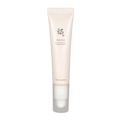 A 30ml bottle of Beauty of Joseon Revive Eye Serum featuring ginseng and retinal.