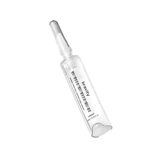 A 10ml jar of Bravity Derma Stem Cell Repair Core Cream, designed to repair and rejuvenate skin cells.