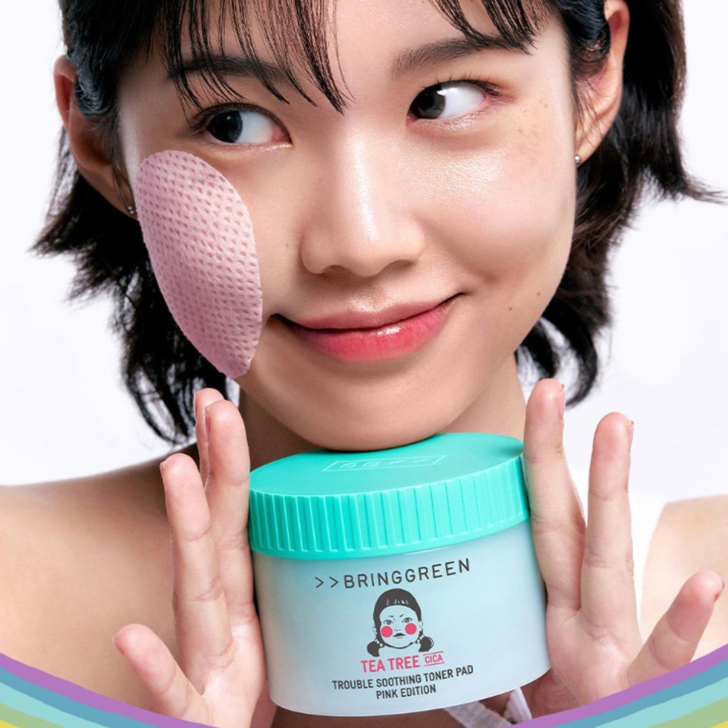 BRING GREEN Tea Tree Cica Trouble Soothing Toner Pad Pink Edition 90 Pads Set (+Refill 90 Pads + Hair Band)