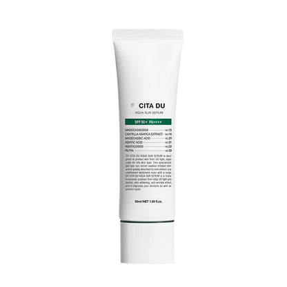 The DEMAR3 Cita DU Aqua Sun Serum (50ml) is a hydrating sunscreen serum that offers effective sun protection while delivering deep moisture to the skin.