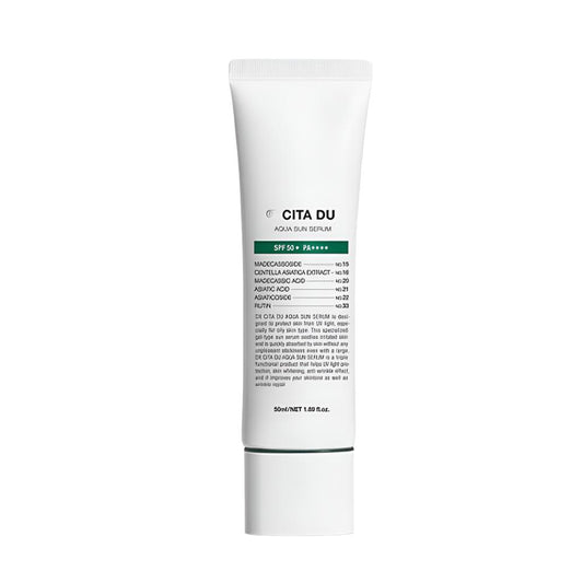 The DEMAR3 Cita DU Aqua Sun Serum (50ml) is a hydrating sunscreen serum that offers effective sun protection while delivering deep moisture to the skin.