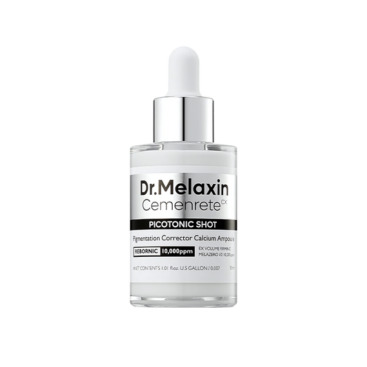 Dr. Melaxin Cemenrete Picotonic Shot, 30ml ampoule for skin pigmentation treatment and brightening effects.