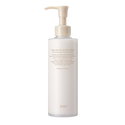 Duem Mild Me Oil in Body Milk 200ml bottle, designed for moisturizing and nourishing the skin with a gentle formula.
