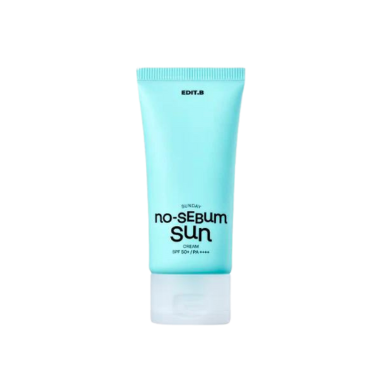 A 50ml tube of EDIT.B Sunday No-Sebum Sun Cream SPF50+ PA++++, designed for effective sun protection and oil control.