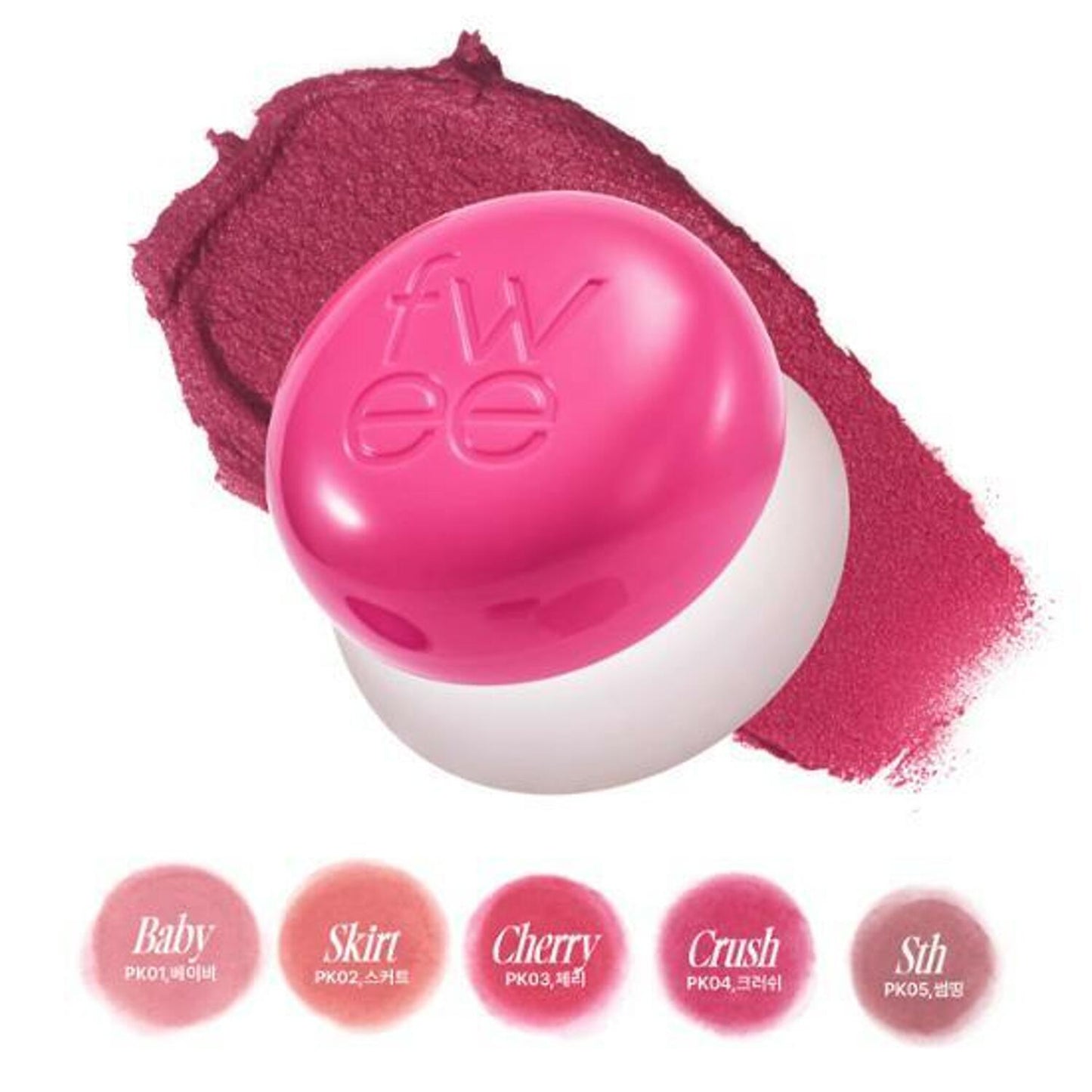 Fwee Lip & Cheek Blurry Pudding Pot 5g (30 Colors): A versatile makeup product in a small pot with 30 different color options.