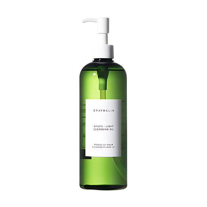 A 400ml bottle of GRAYMELIN Green Light Cleansing Oil, featuring a green label and cap.