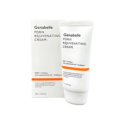 Genabelle PDRN Rejuvenating Cream 70ml in a white bottle with gold accents.