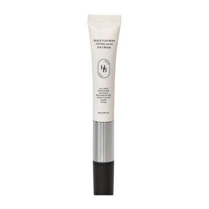 HEVEBLUE Black Yuja Bean Lifting Auto Eye Cream 15ml in a black and yellow container.