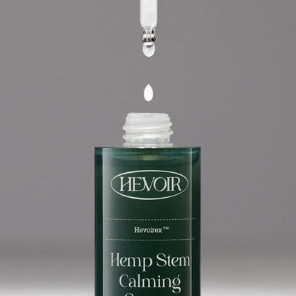 HEVOIR Hemp Stem Calming Serum 55ml bottle with green label and dropper cap.