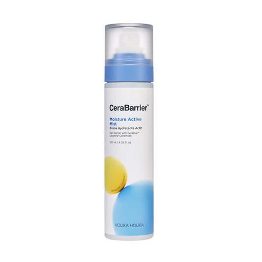 The Holika Holika Cerabarrier Moisture Active Mist is a hydrating facial mist designed to provide moisture and barrier protection throughout the day