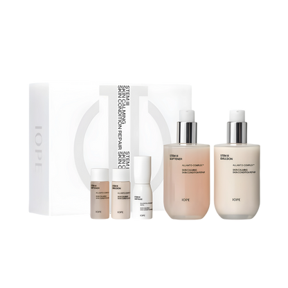 IOPE Stem III Signature Set: 3 bottles of skin care products.