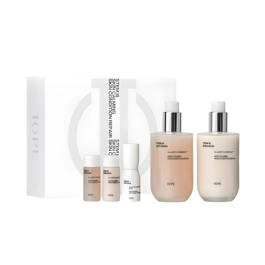 IOPE Stem III Signature Set: 3 bottles of skin care products.