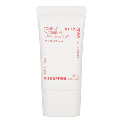 Innisfree Tone Up No Sebum Sunscreen EX SPF50+ PA++++ 60ml tube with white and green packaging.