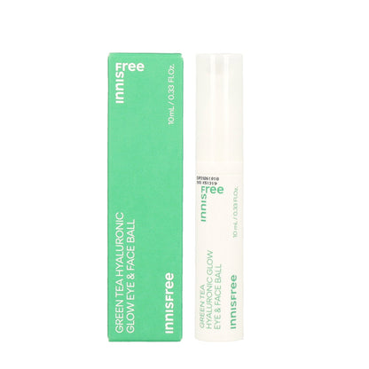 Innisfree Green Tea Hyaluronic Glow Eye And Face Ball 10ml is a multi-functional skincare product designed to hydrate and brighten the delicate areas around the eyes and face.