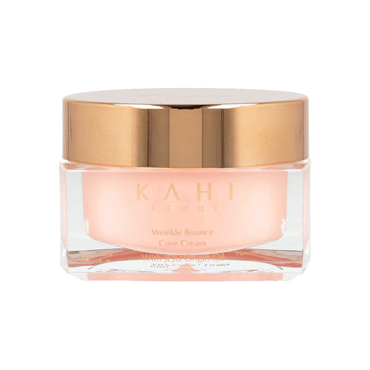 A 50ml jar of KAHI hydrating eye cream, known as Wrinkle Bounce Core Cream, designed to moisturize and reduce wrinkles around the eyes.