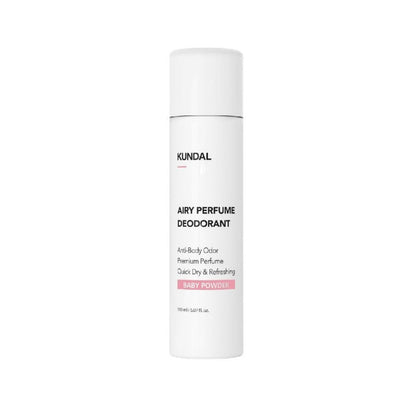 The KUNDAL Airy Perfume Deodorant in Baby Powder variant offers a fresh and delicate fragrance combined with effective deodorant properties