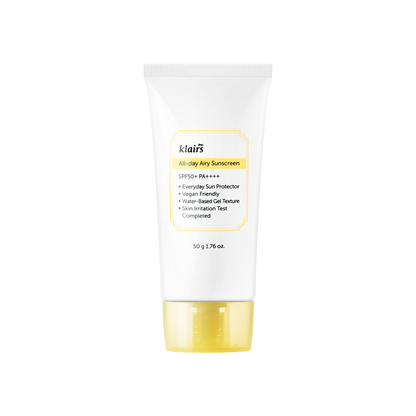 The Klairs All-day Airy Sunscreen SPF 50+ PA++++ is a lightweight and effective sun protection product designed to provide broad-spectrum coverage while being gentle on the skin
