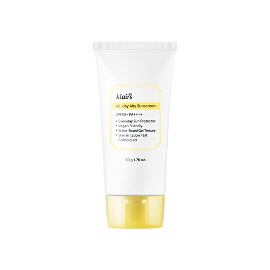 The Klairs All-day Airy Sunscreen SPF 50+ PA++++ is a lightweight and effective sun protection product designed to provide broad-spectrum coverage while being gentle on the skin