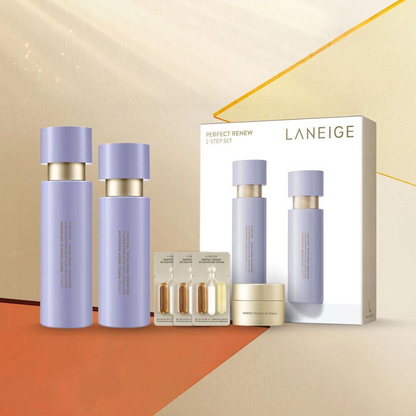 LANEIGE Perfect Renew 3X Set of 2: Two revitalizing skincare items that enhance hydration and promote youthful skin appearance.