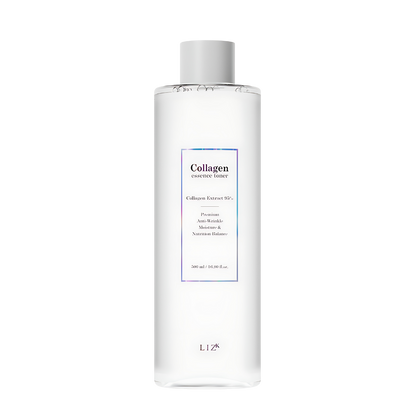 LIZ K Collagen Essence Toner 500ml bottle, designed to enhance skin hydration and elasticity for a youthful appearance.