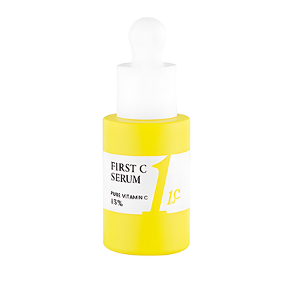 LIZ K First C Serum: 15% Pure Vitamin C in a 20ml bottle, designed to brighten and rejuvenate the skin.