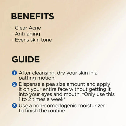It shows the benefits of using NEOGEN Dermalogy Real Retinol Serum 30ml