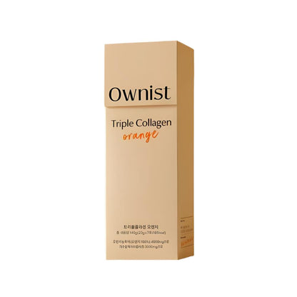 Ownist Triple Collagen Orange 20gx7 Sticks is a dietary supplement designed to support skin health and overall wellness with a focus on collagen.
