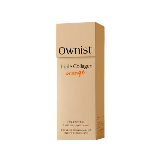 Ownist Triple Collagen Orange 20gx7 Sticks is a dietary supplement designed to support skin health and overall wellness with a focus on collagen.