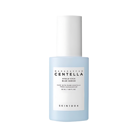 SKIN1004 Madagascar Centella Hyalu-Cica Blue Serum 50ml bottle with blue label and dropper.