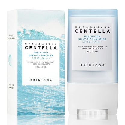 20g SKIN1004 Madagascar Centella Hyalu-Cica Silky Fit Sun Stick SPF 50+ PA++++ with Centella and Hyaluronic Acid for smooth and protected skin.