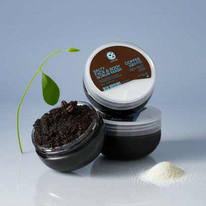 SalTherapy Salty Body Scrub 300g in a jar with pink label and sea salt crystals.