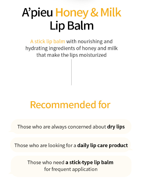 A'PIEU Honey & Milk Lip Balm 3.3g - KLO