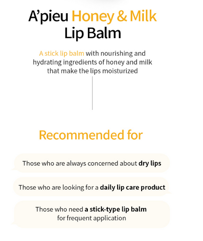 A'PIEU Honey & Milk Lip Balm 3.3g - KLO