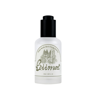 A 50ml bottle of Siimes Nordic Birch Energy Essence, showcasing a sleek design with a natural, earthy aesthetic.