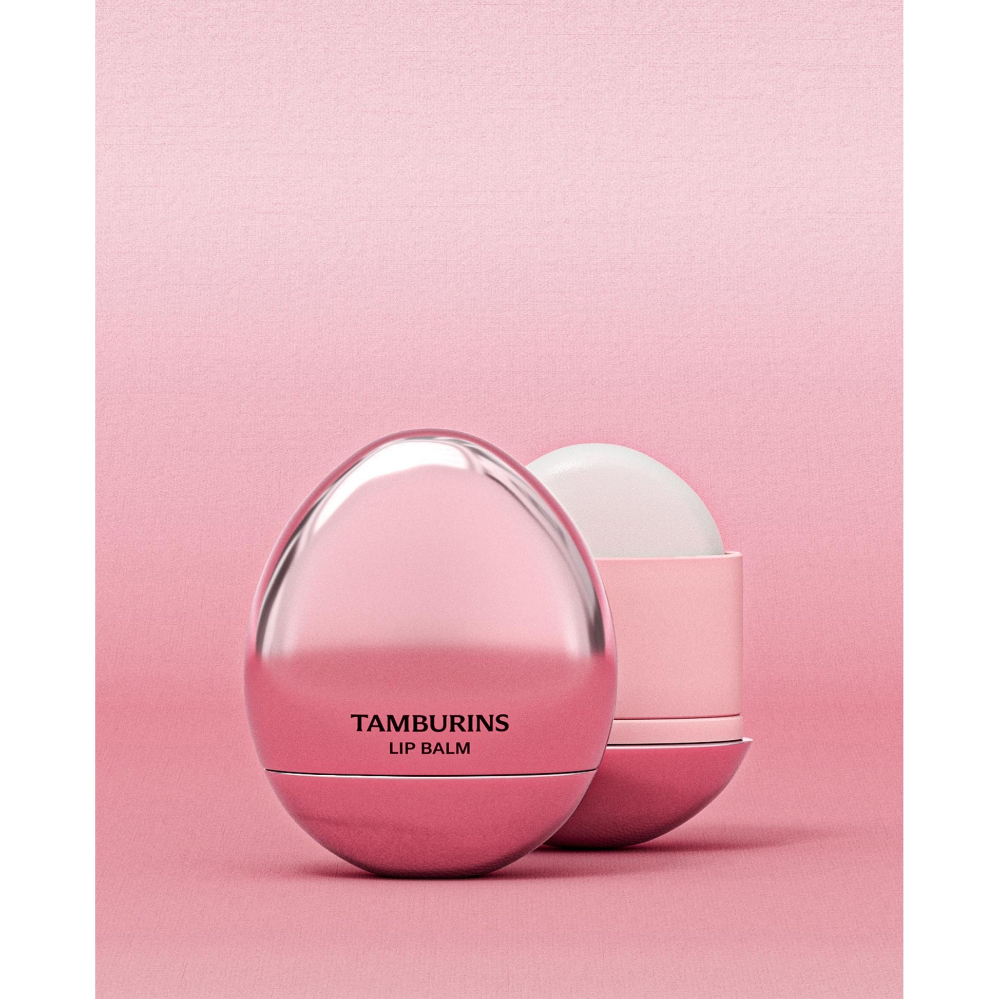 TAMBURINS Egg Lip Balm in pink - a nourishing lip balm by tamburns, packaged in an egg-shaped container.