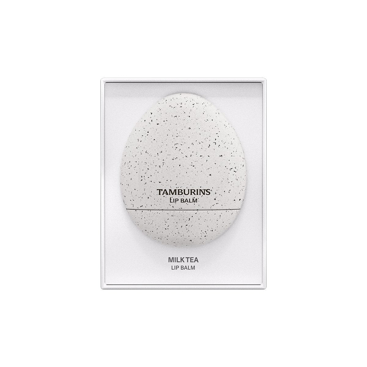 Palermo's TAMBURINS Egg Lip Balm in a white egg-shaped container.