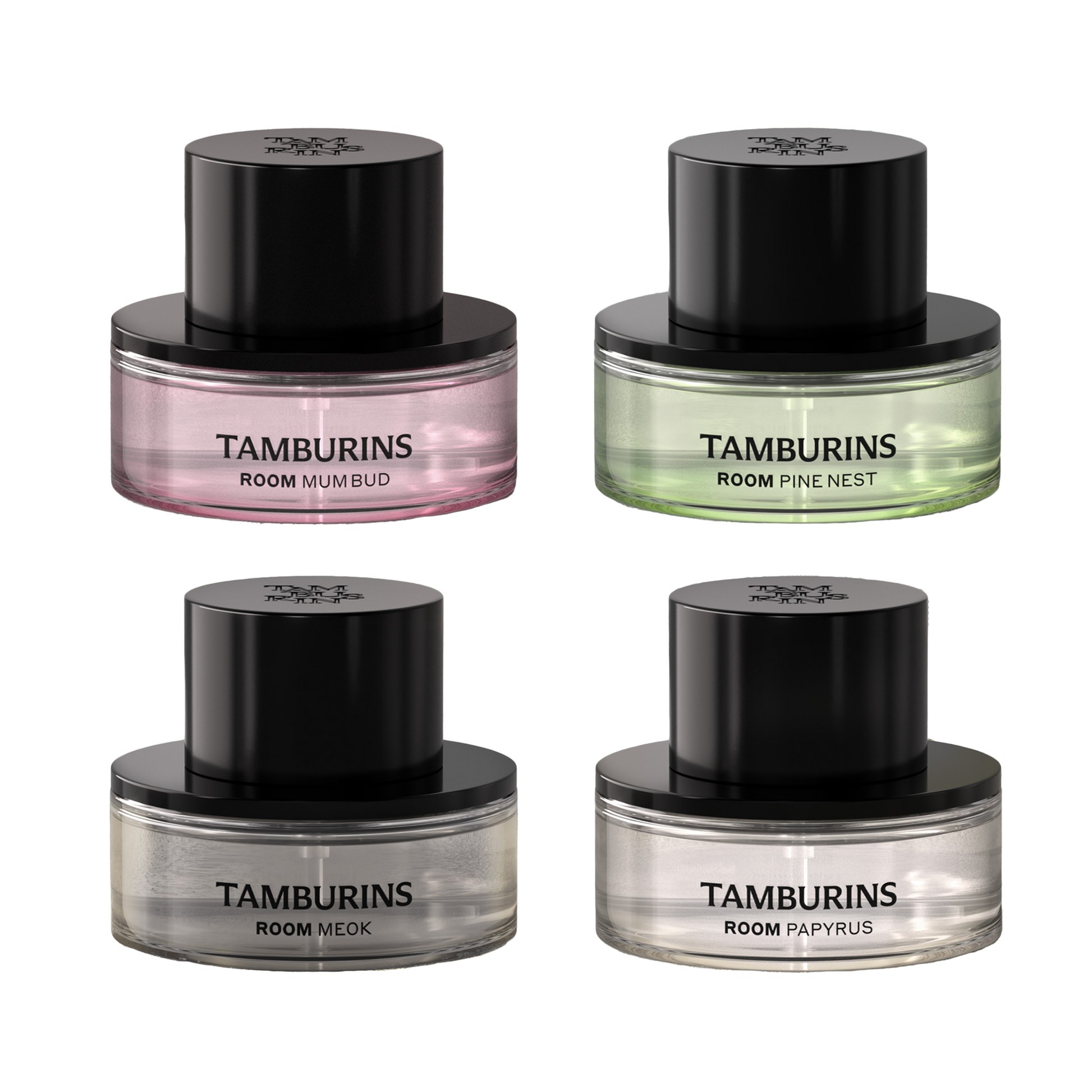 A bottle of TAMBURINS eau de parfum with a label that reads 'TAMBURINS Room Spray 90ml'.