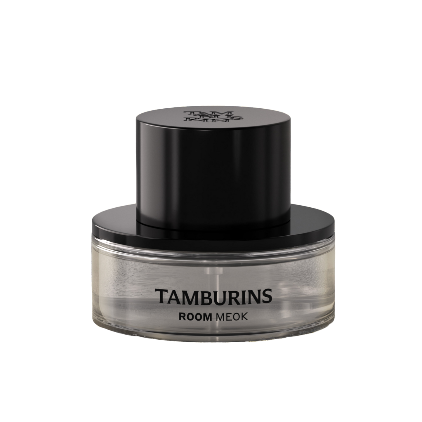 A 90ml bottle of TAMBURINS Room Spray in black packaging, emitting a luxurious perfume scent.