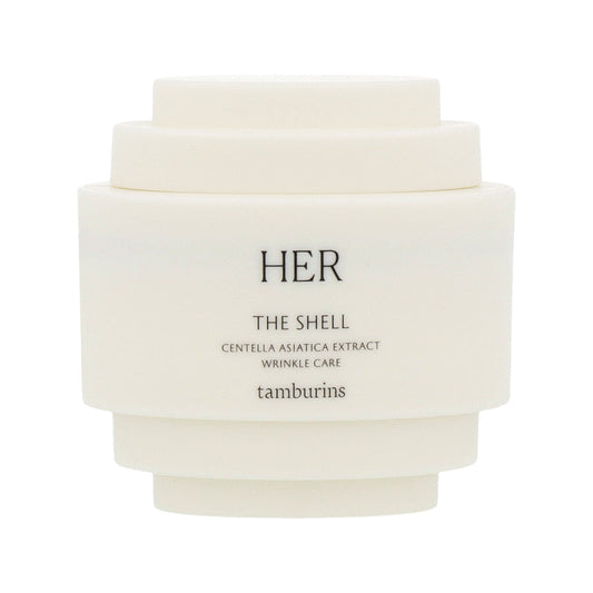A 15ml white container with TAMBURINS THE SHELL Perfume Hand cream inside.