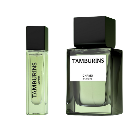 TAMBURINS Perfume bottle with #Chamo available in 11ml and  50ml.
