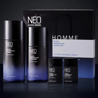 THE FACE SHOP Neo Classic Homme Black Essential Set (Toner 130ml+Emulsion 110ml+Toner 30ml+Emulsion 30ml)
