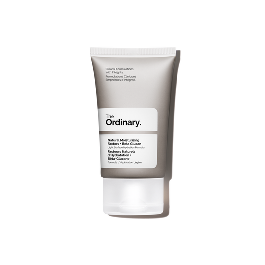 A 30ml bottle of The Ordinary Natural Moisturizing Factors + Beta Glucan, designed for hydration and skin barrier support.