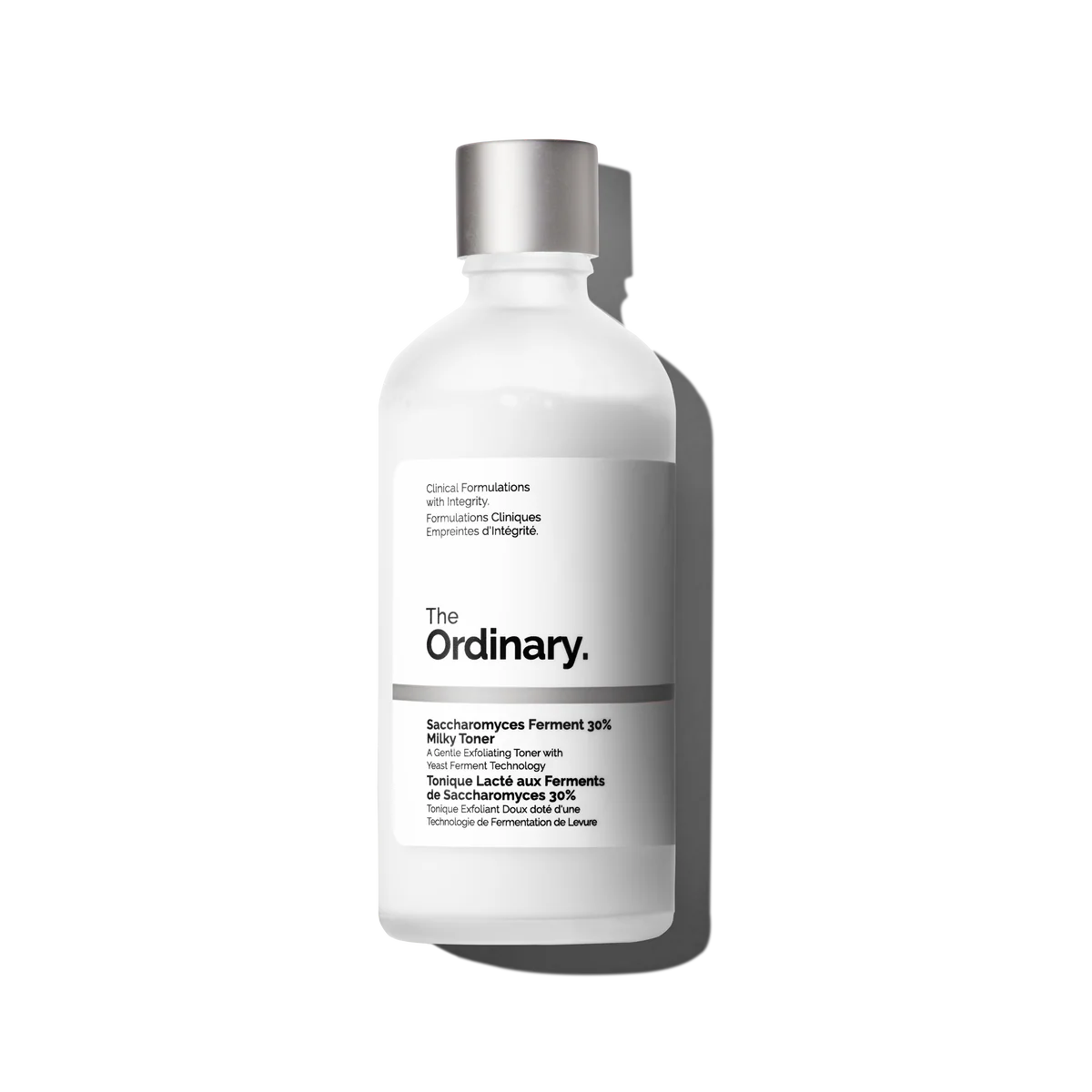 A 100ml bottle of The Ordinary Saccharomyces Ferment 30% Milky Toner, a skincare product for daily use.