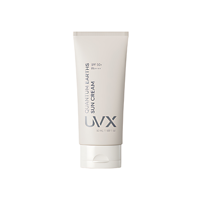 UVX Quantum Earth Weapon Sunscreen SPF50+ PA++++ 50ml bottle with advanced sun protection formula.