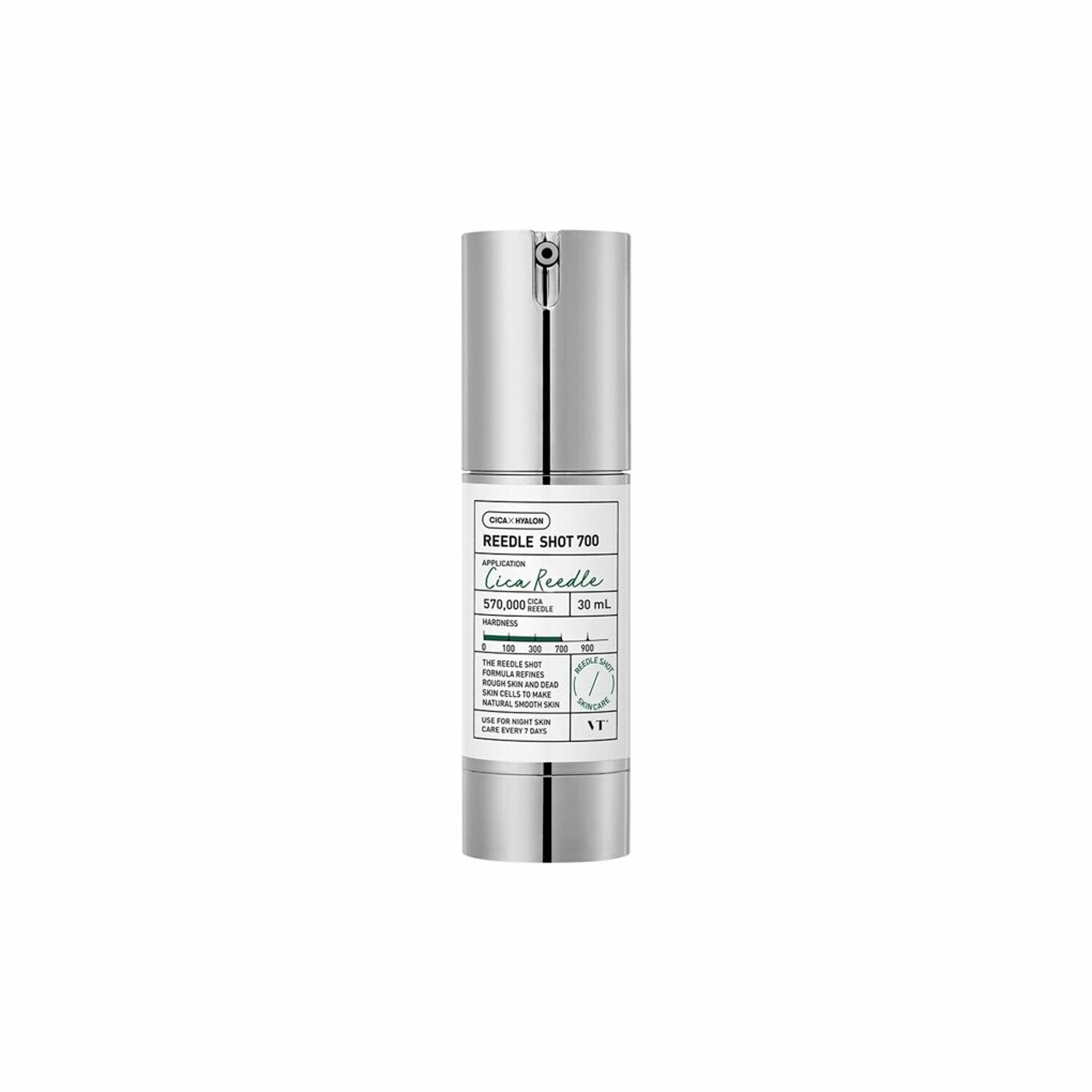 VT Cosmetics Cica Reedle Shot 700 Essence 30ml bottle, designed for skin soothing and hydration with a modern aesthetic.