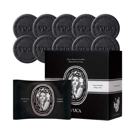 VUCA Classic Chameleon Black Charcoal Soap, 100g, pack of 10, designed for deep cleansing and skin rejuvenation.