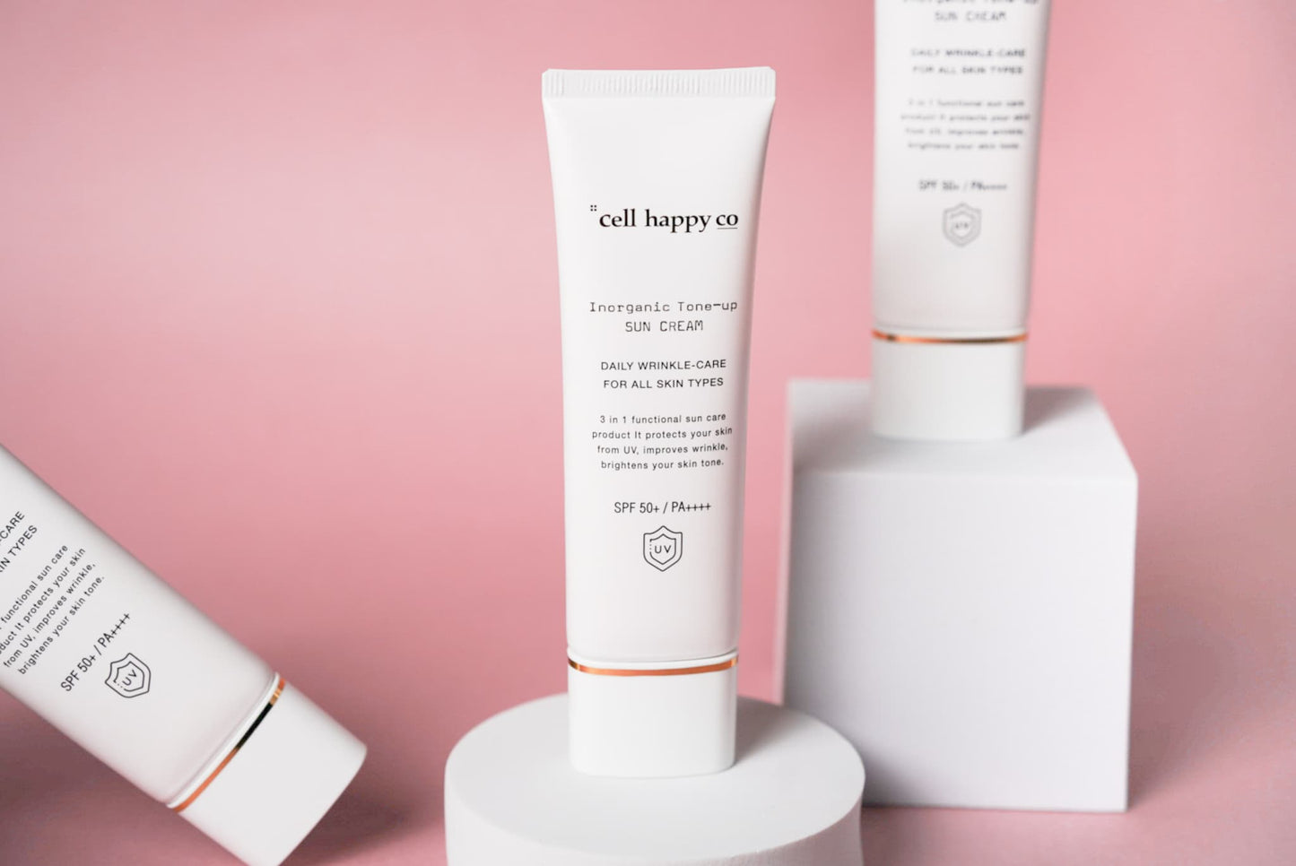 Cellhappyco Inorganic Self-driving Tone Up Sun Cream in a 50g tube.