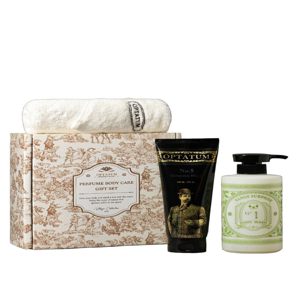 OPTATUM Village Collection Body care 3-piece gift set (wash + lotion + towel + diffuser card)