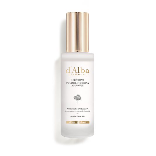 A bottle of d'Alba Intensive Volufiline Spray Ampoule 50ml, labeled as dabla anti-aging serum.